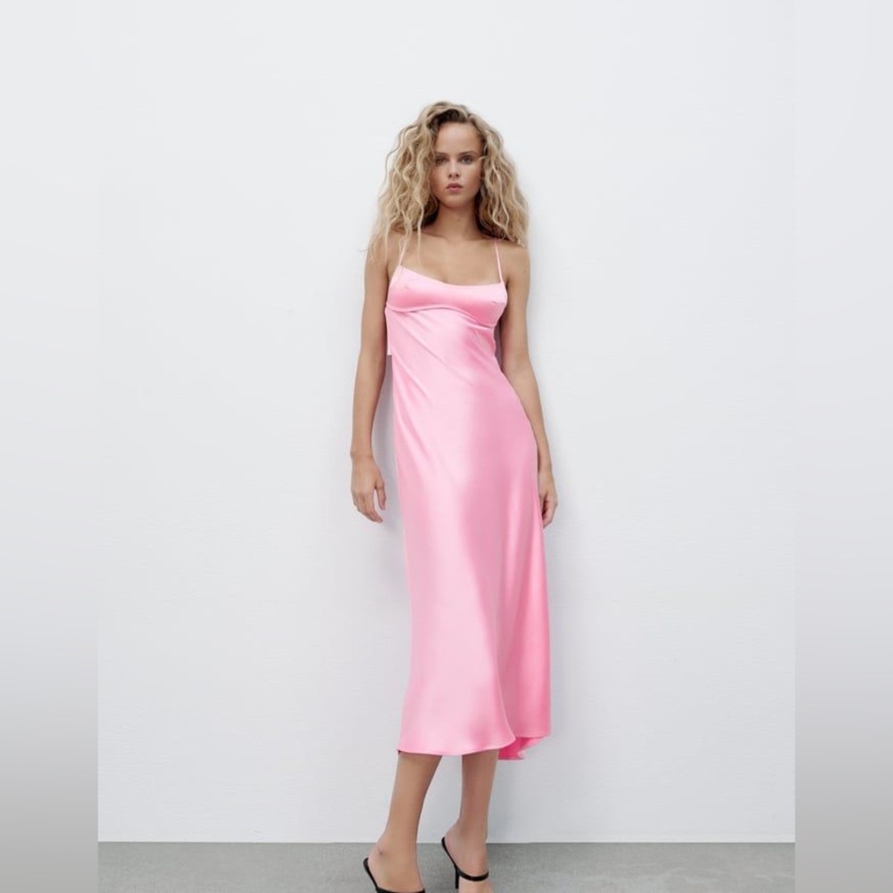 Zara viral Pink Satin Slip Dress